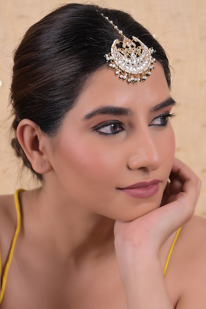 Gold Plated Jadau Kundan Polki Maangtikka by Shlok Jewels at Pernia's Pop Up Shop