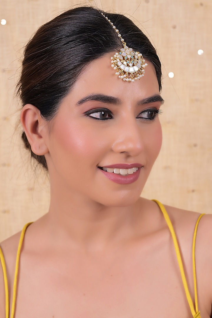 Gold Plated Mother Of Pearl Maangtikka by Shlok Jewels at Pernia's Pop Up Shop