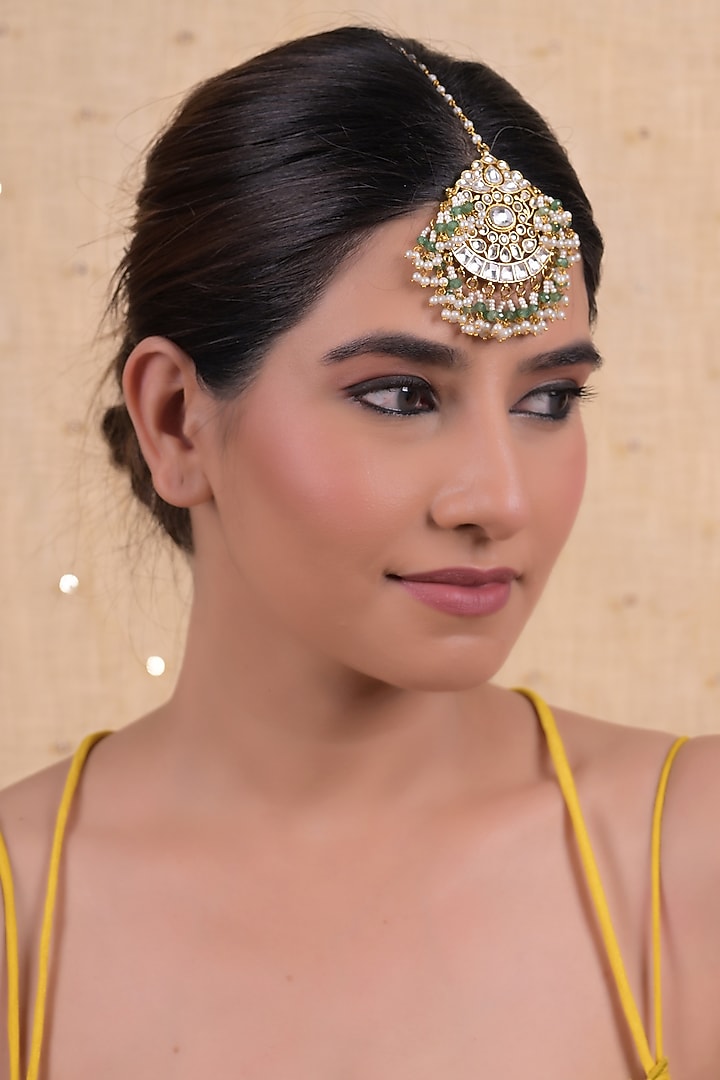 Gold Plated Jadau Kundan Polki Maangtikka by Shlok Jewels at Pernia's Pop Up Shop