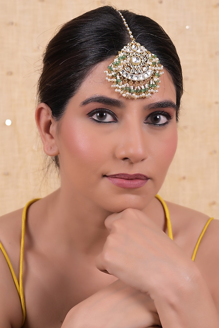 Gold Plated Jadau Kundan Polki Maangtikka by Shlok Jewels at Pernia's Pop Up Shop
