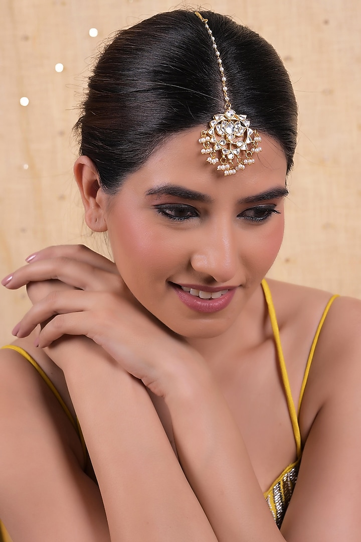 Gold Plated Jadau Kundan Polki Maangtikka by Shlok Jewels at Pernia's Pop Up Shop