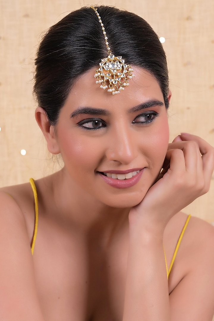 Gold Plated Jadau Kundan Polki Maangtikka by Shlok Jewels at Pernia's Pop Up Shop