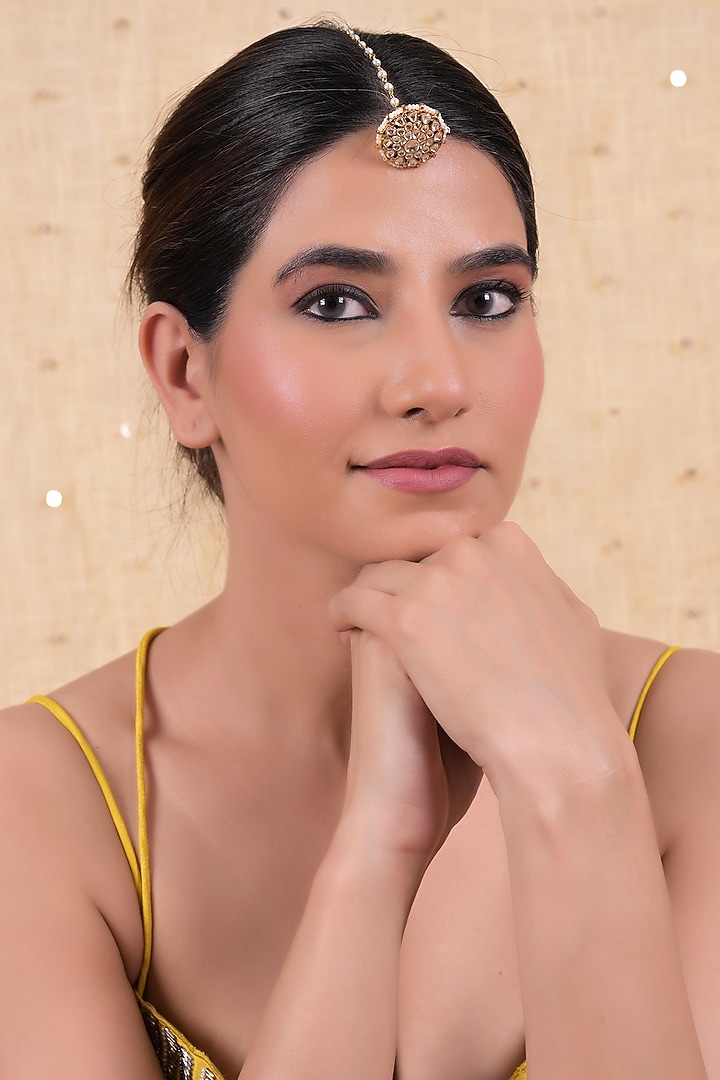 Gold Plated Jadau Kundan Polki Maangtikka by Shlok Jewels at Pernia's Pop Up Shop