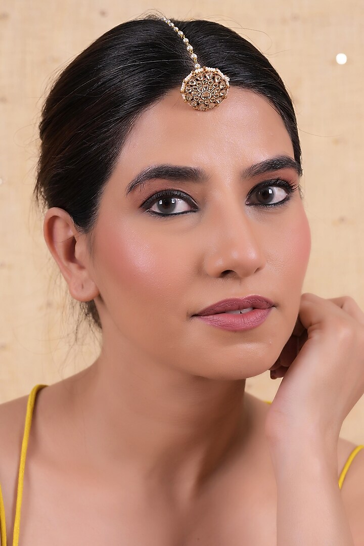 Gold Plated Jadau Kundan Polki Maangtikka by Shlok Jewels at Pernia's Pop Up Shop