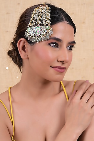 Gold Plated Multi-Colored Jadau Kundan Polki Passa by Shlok Jewels