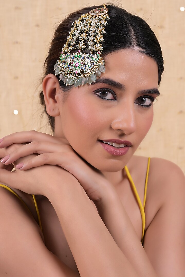 Gold Plated Multi-Colored Jadau Kundan Polki Passa by Shlok Jewels at Pernia's Pop Up Shop
