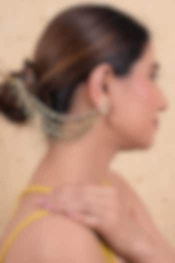 Gold Plated Green Jadau Kundan Polki Earchains by Shlok Jewels at Pernia's Pop Up Shop