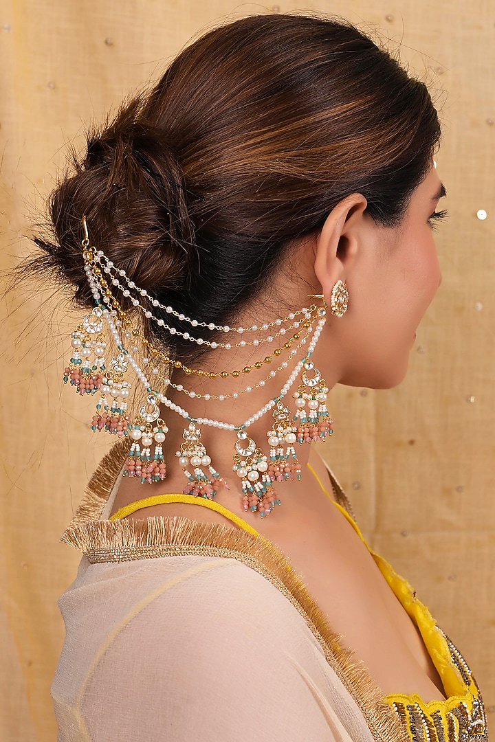 Gold Plated Jadau Kundan Polki Earchains by Shlok Jewels at Pernia's Pop Up Shop