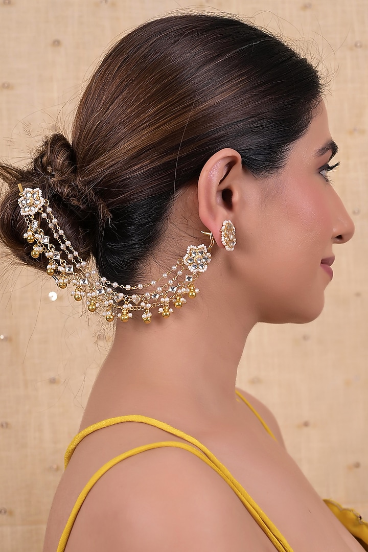 Gold Plated Jadau Kundan Polki Earchains by Shlok Jewels at Pernia's Pop Up Shop