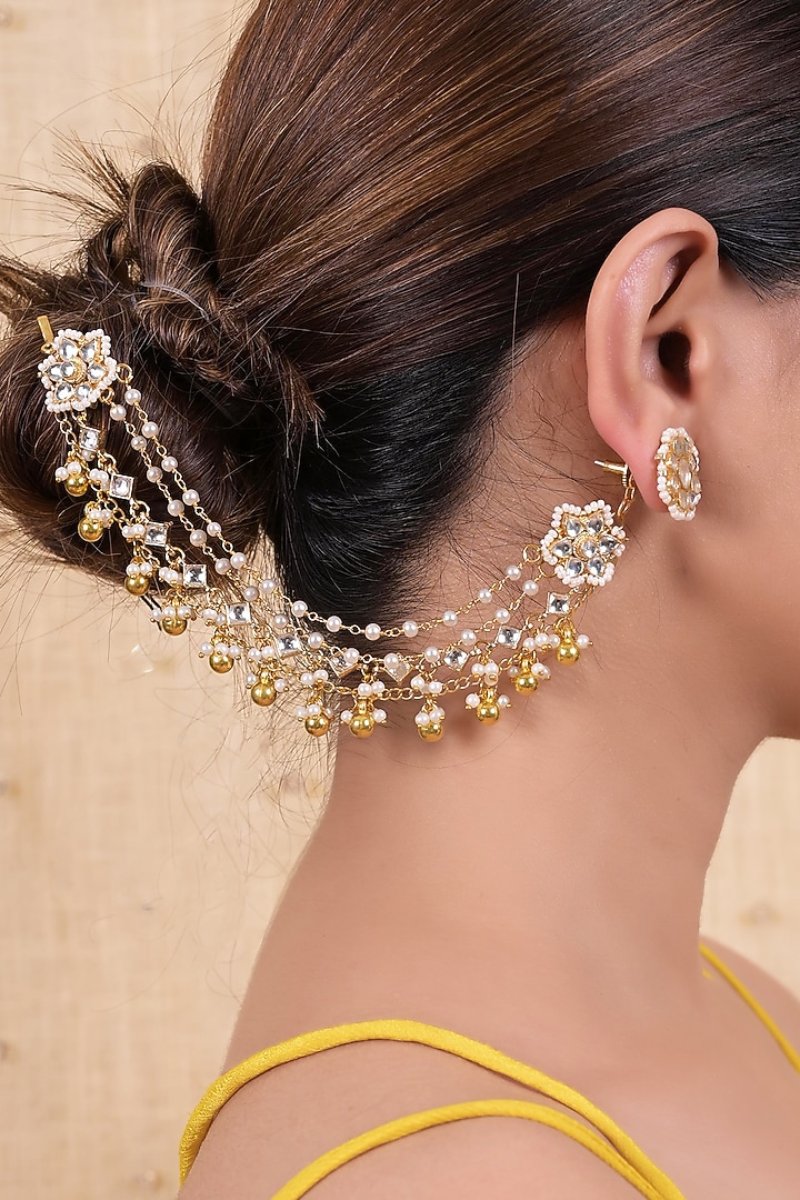 Gold Plated Jadau Kundan Polki Earchains by Shlok Jewels at Pernia's Pop Up Shop