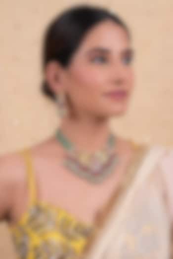 Gold Plated Multi-Colored Jadau Kundan Polki Choker Necklace Set by Shlok Jewels at Pernia's Pop Up Shop