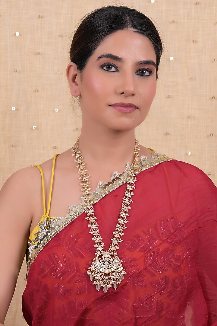 Gold Plated Mother Of Pearl Long Necklace by Shlok Jewels at Pernia's Pop Up Shop
