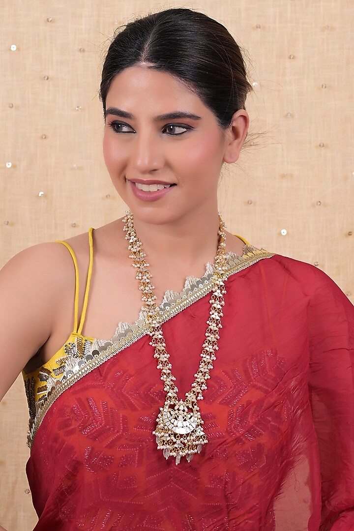 Gold Plated Mother Of Pearl Long Necklace by Shlok Jewels at Pernia's Pop Up Shop