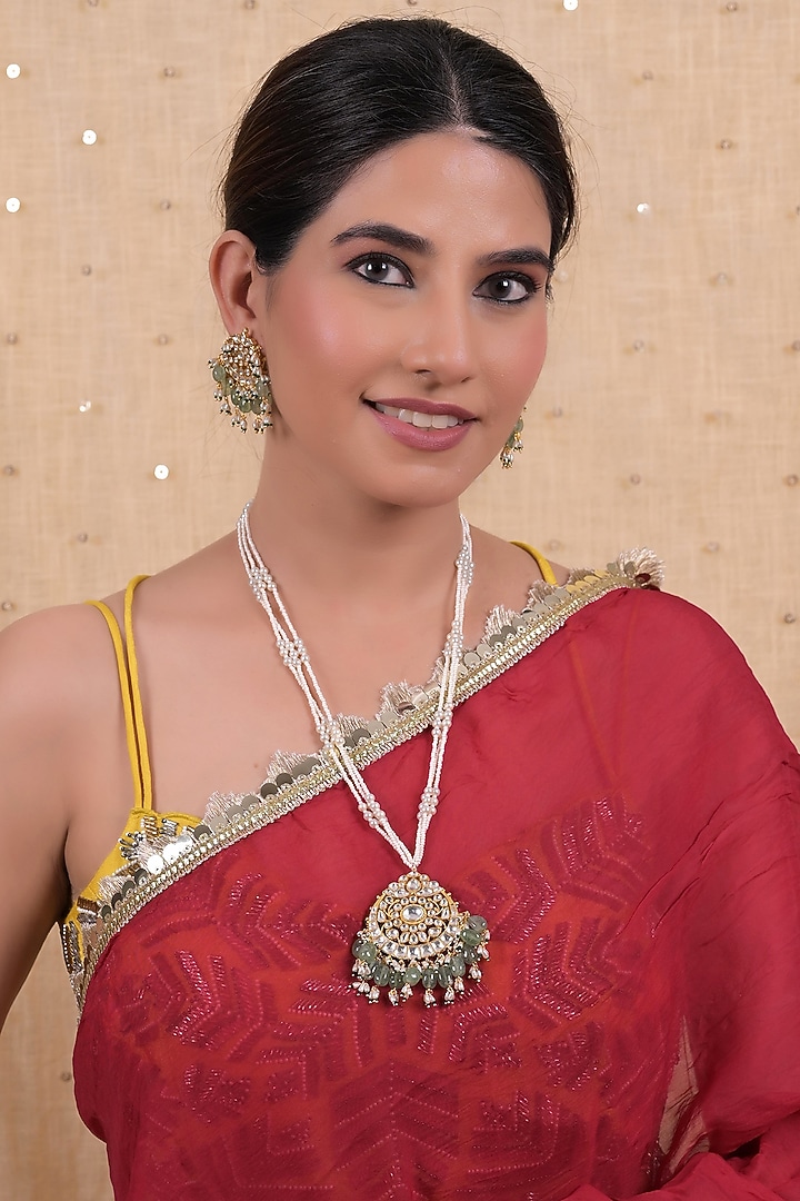 Gold Plated Jadau Kundan Polki Long Necklace Set by Shlok Jewels at Pernia's Pop Up Shop