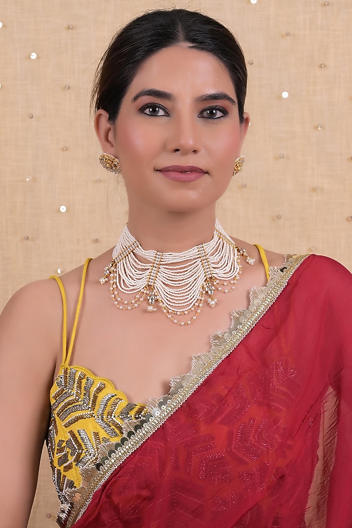 Gold Plated Jadau Kundan Polki Necklace Set by Shlok Jewels at Pernia's Pop Up Shop