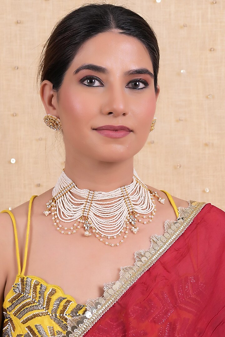 Gold Plated Jadau Kundan Polki Necklace Set by Shlok Jewels at Pernia's Pop Up Shop