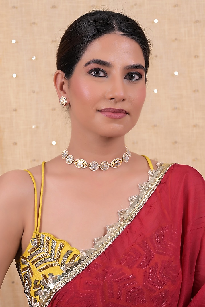 Gold Plated Mother Of Pearl Choker Necklace Set by Shlok Jewels at Pernia's Pop Up Shop