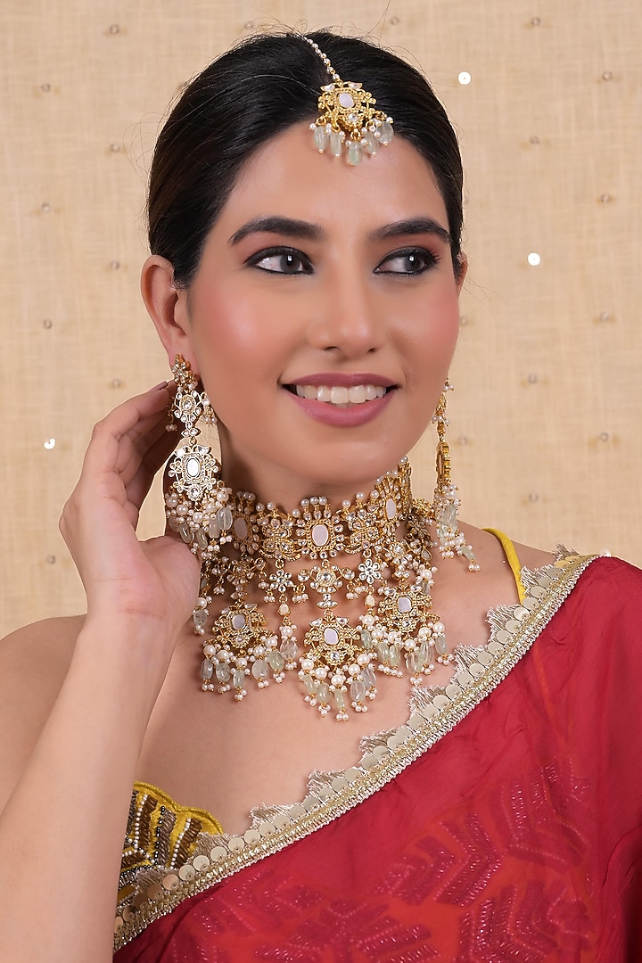 Gold Plated Mother Of Pearl Necklace Set by Shlok Jewels at Pernia's Pop Up Shop