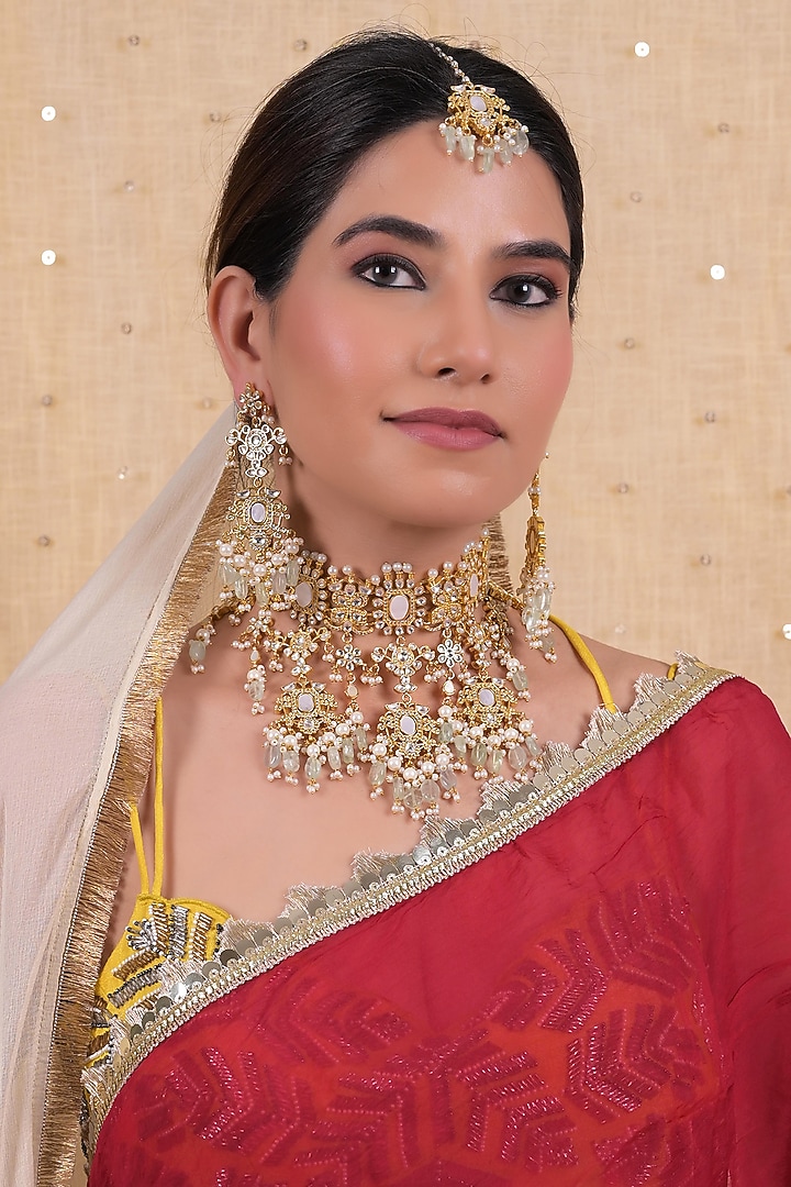 Gold Plated Mother Of Pearl Necklace Set by Shlok Jewels at Pernia's Pop Up Shop