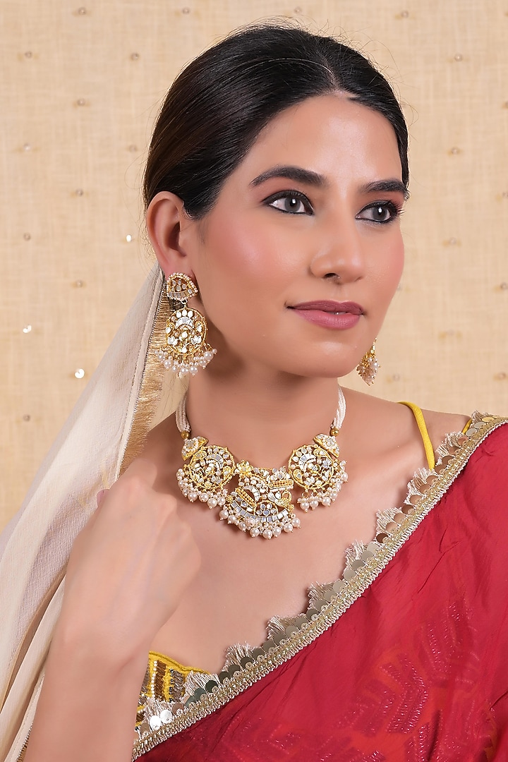 Gold Plated Mother Of Pearl Choker Necklace Set by Shlok Jewels at Pernia's Pop Up Shop