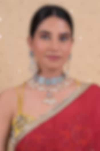 Gold Plated Blue Jadau Kundan Polki Necklace Set by Shlok Jewels at Pernia's Pop Up Shop