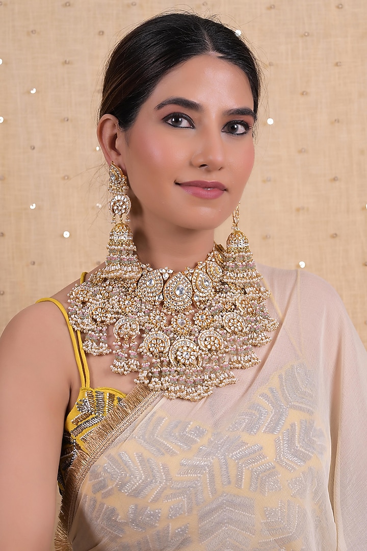 Gold Plated Jadau Kundan Polki Necklace Set by Shlok Jewels at Pernia's Pop Up Shop