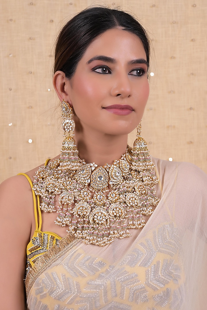 Gold Plated Jadau Kundan Polki Necklace Set by Shlok Jewels at Pernia's Pop Up Shop