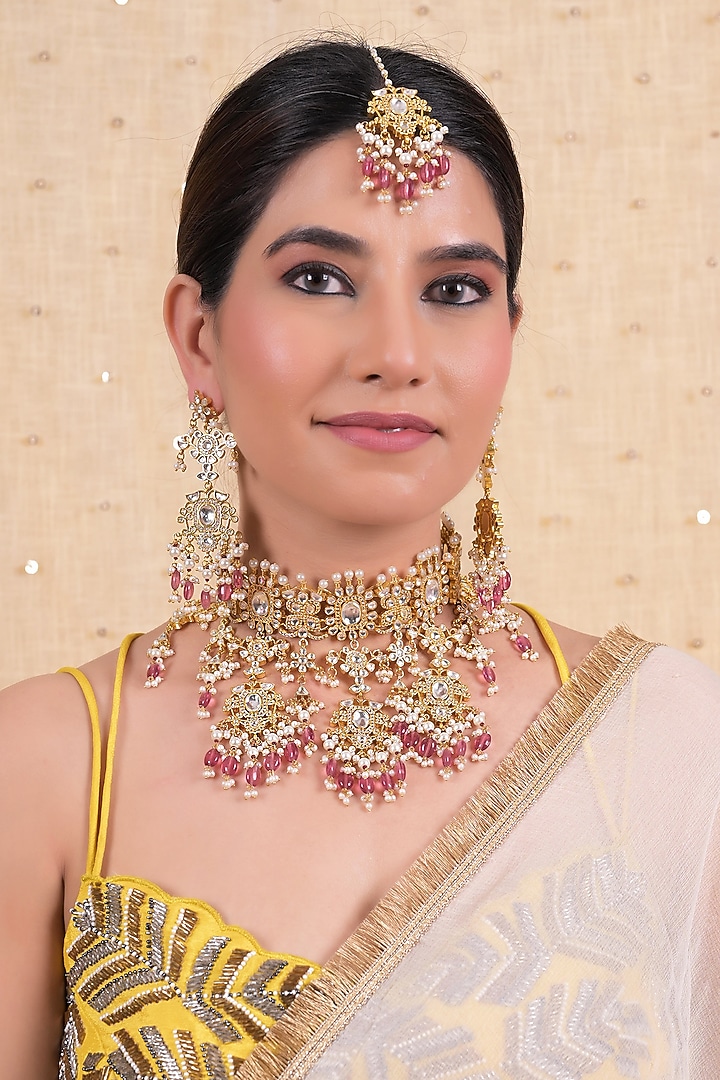 Gold Plated Jadau Kundan Polki Necklace Set by Shlok Jewels at Pernia's Pop Up Shop