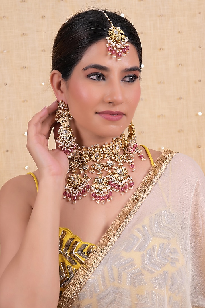 Gold Plated Jadau Kundan Polki Necklace Set by Shlok Jewels at Pernia's Pop Up Shop