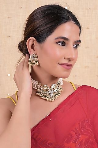 Gold Plated Jadau Kundan Polki Choker Necklace Set by Shlok Jewels