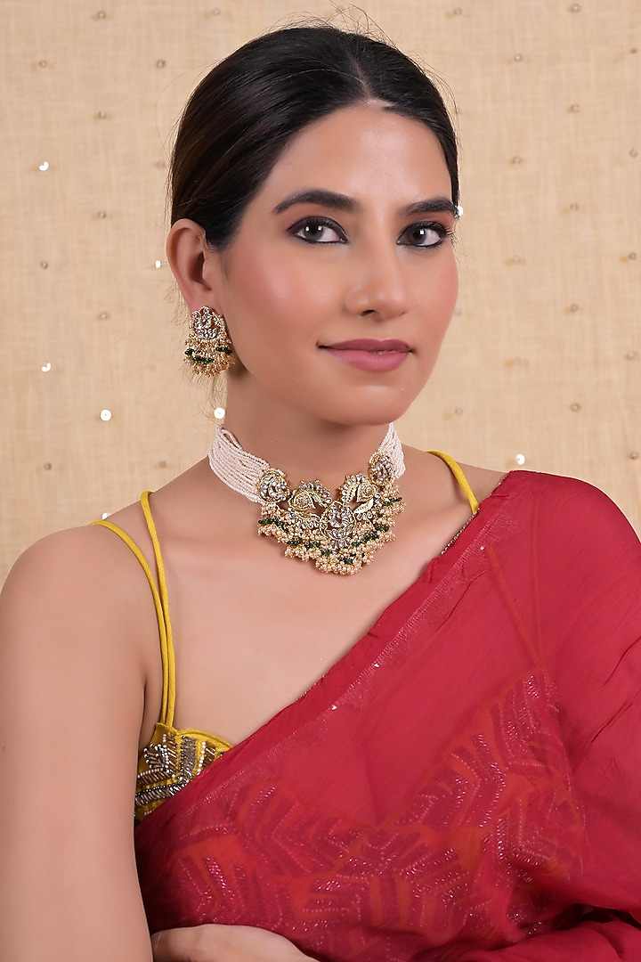 Gold Plated Jadau Kundan Polki Choker Necklace Set by Shlok Jewels at Pernia's Pop Up Shop
