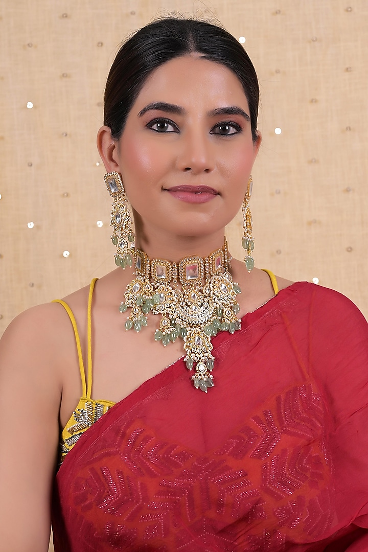 Gold Plated Jadau Kundan Polki Necklace Set by Shlok Jewels at Pernia's Pop Up Shop