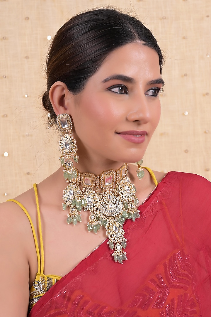 Gold Plated Jadau Kundan Polki Necklace Set by Shlok Jewels at Pernia's Pop Up Shop