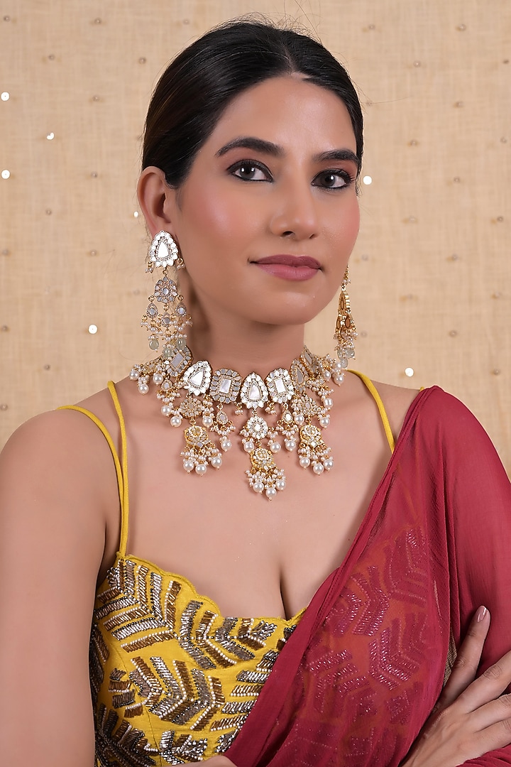 Gold Plated Mother Of Pearl Necklace Set by Shlok Jewels at Pernia's Pop Up Shop