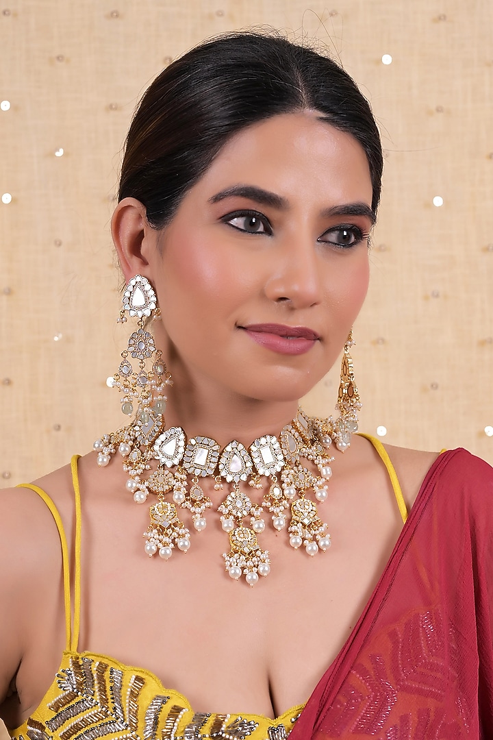 Gold Plated Mother Of Pearl Necklace Set by Shlok Jewels at Pernia's Pop Up Shop