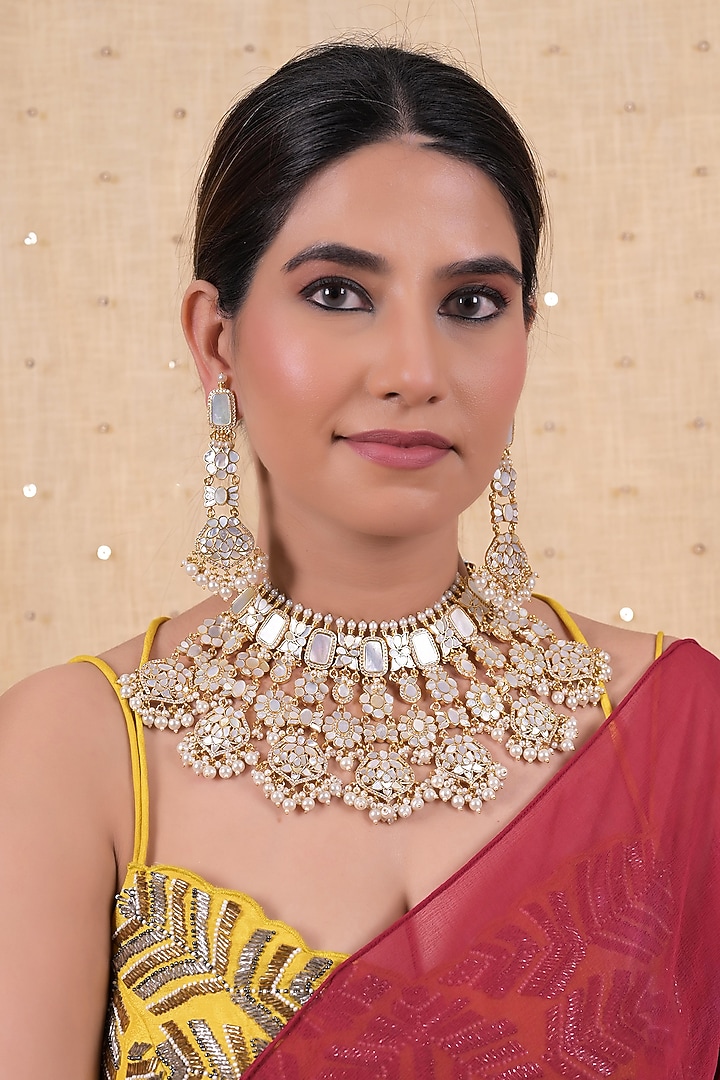 Gold Plated Mother Of Pearl Necklace Set by Shlok Jewels at Pernia's Pop Up Shop