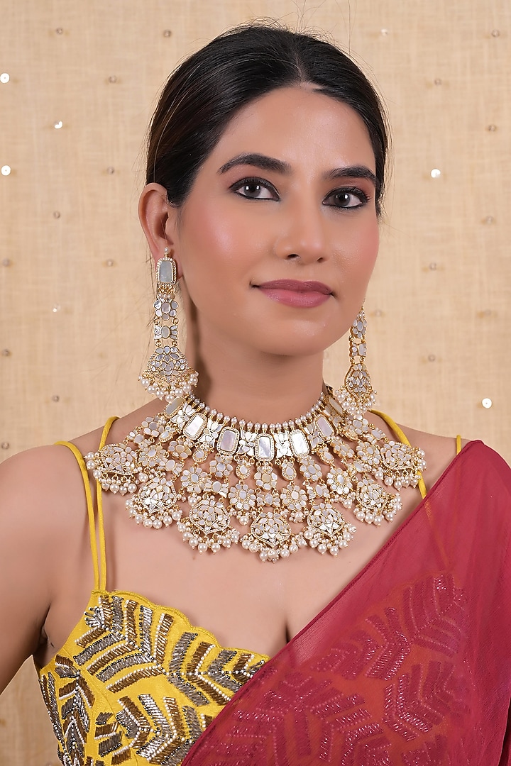 Gold Plated Mother Of Pearl Necklace Set by Shlok Jewels at Pernia's Pop Up Shop