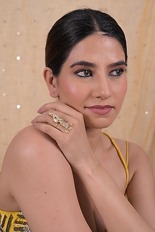 Gold Plated Jadau Kundan Polki Ring by Shlok Jewels