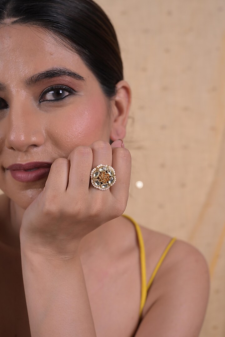 Gold Plated Jadau Kundan Polki Ring by Shlok Jewels at Pernia's Pop Up Shop