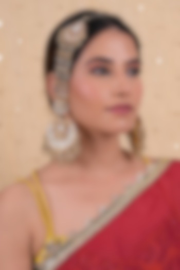 Gold Plated Jadau Kundan Polki Chandbali Earrings by Shlok Jewels at Pernia's Pop Up Shop