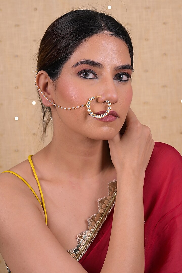 Gold Plated Jadau Kundan Polki Nose Ring by Shlok Jewels at Pernia's Pop Up Shop