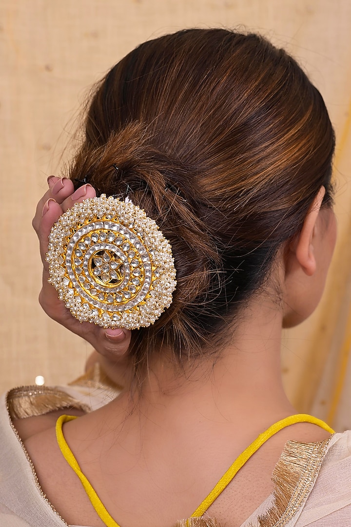 Gold Plated Jadau Kundan Polki Hair Accessory by Shlok Jewels at Pernia's Pop Up Shop