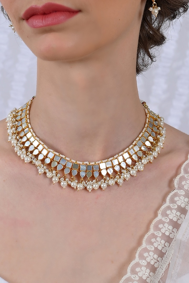Gold Plated Mother Of Pearl Necklace Set by Shlok Jewels at Pernia's Pop Up Shop