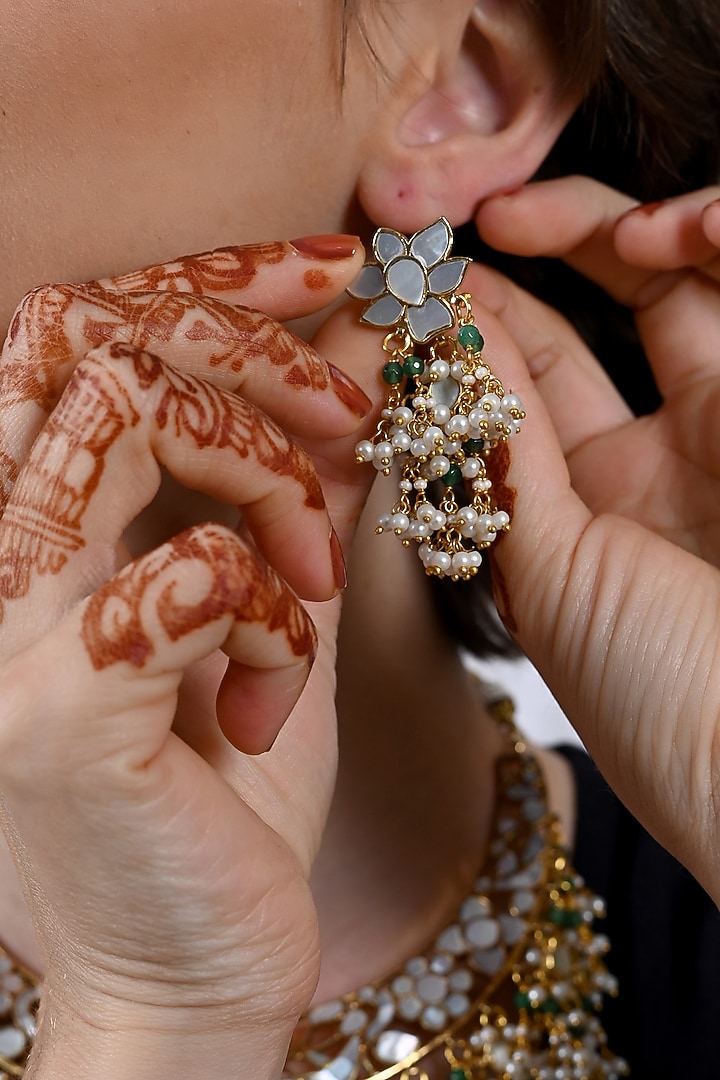 Gold Plated Mother Of Pearl Choker Necklace Set by Shlok Jewels at Pernia's Pop Up Shop