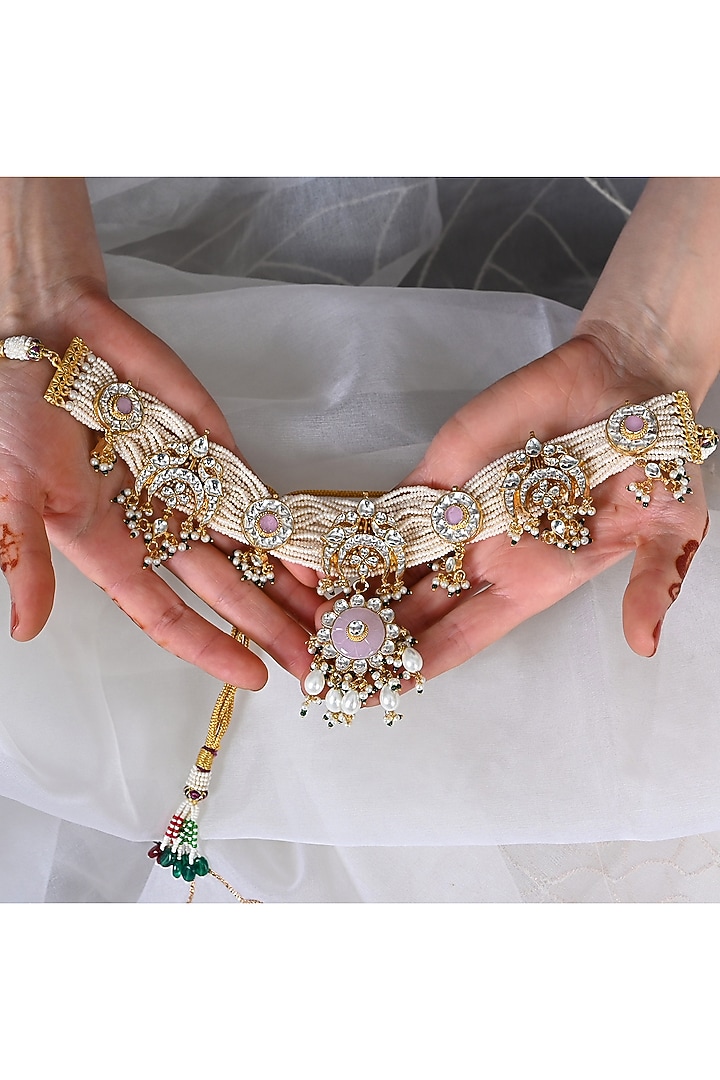 Gold Plated Jadau Kundan Polki Necklace Set by Shlok Jewels at Pernia's Pop Up Shop