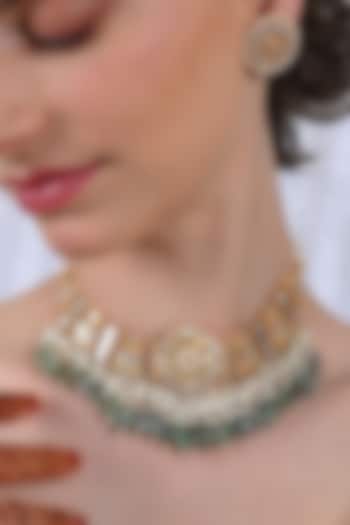 Gold Plated Mother Of Pearl Choker Necklace Set by Shlok Jewels at Pernia's Pop Up Shop