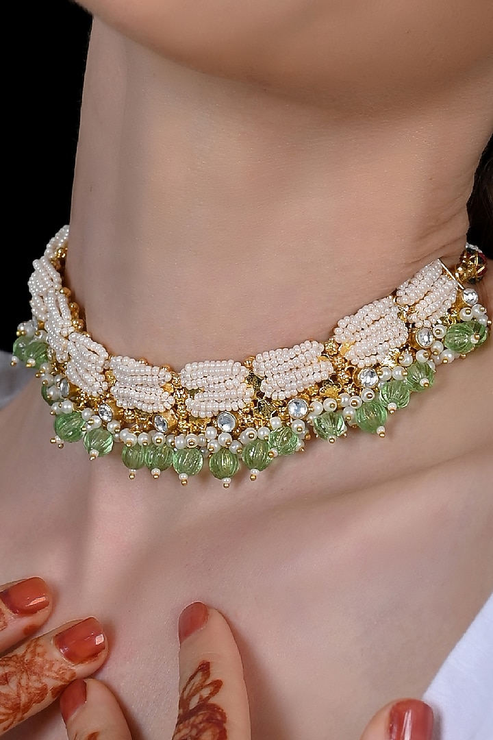 Gold Plated Jadau Kundan Polki Choker Necklace by Shlok Jewels at Pernia's Pop Up Shop
