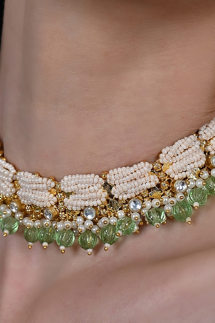 Gold Plated Jadau Kundan Polki Choker Necklace by Shlok Jewels at Pernia's Pop Up Shop