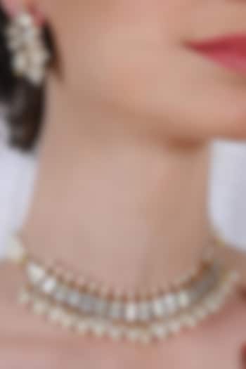 Gold Plated Mother Of Pearl Choker Necklace Set by Shlok Jewels at Pernia's Pop Up Shop