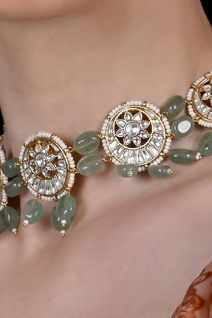 Gold Plated Jadau Kundan Polki Choker Necklace by Shlok Jewels at Pernia's Pop Up Shop